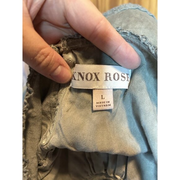 KNOX ROSE Size L 3/4 Sleeveless Knit Blouse Green Eyelet Embroidered Boho - Picture 5 of 9